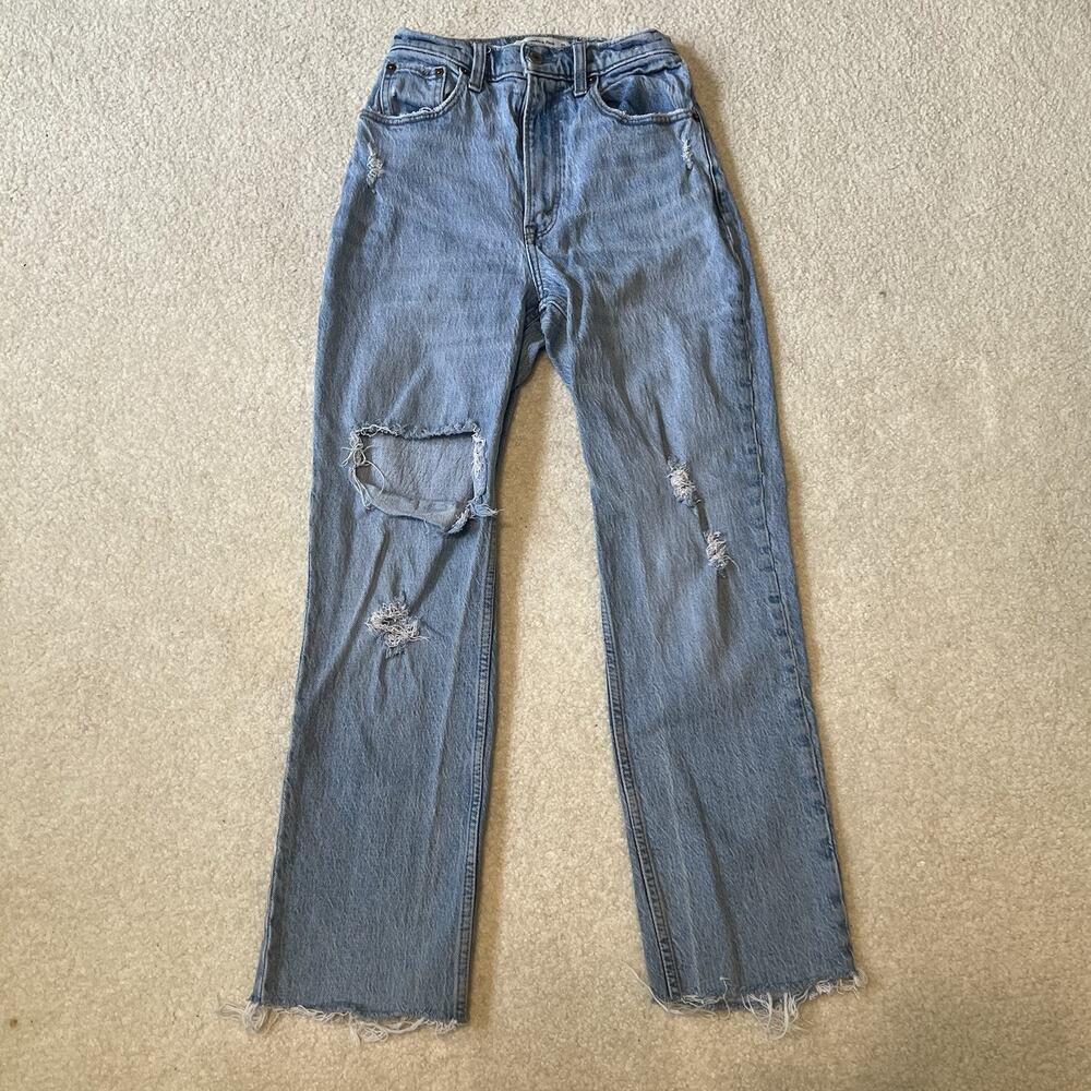 Abercrombie 90s Straight Curve Love Ultra High Rise Distressed Jeans 25|0 22x25